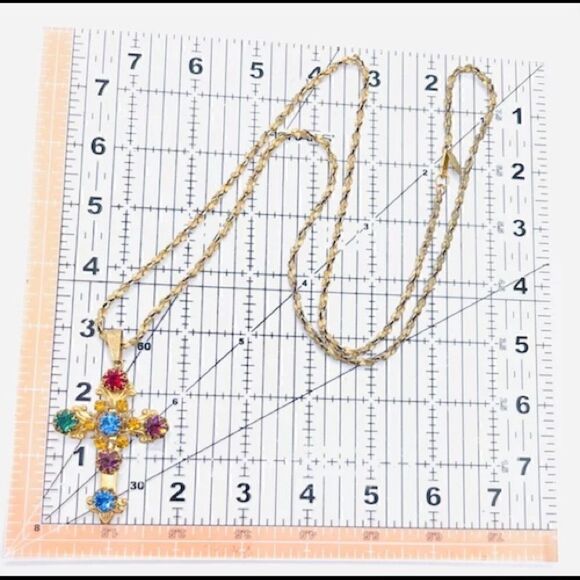 Miriam Haskell Jeweled Cross Pendant & Necklace Very Rare Vintage In Euc - Picture 8 of 8